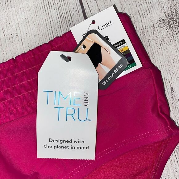 Time & Tru women 3X 24W-26W mid rise pull on bikini bottoms pink brand new - Picture 2 of 8